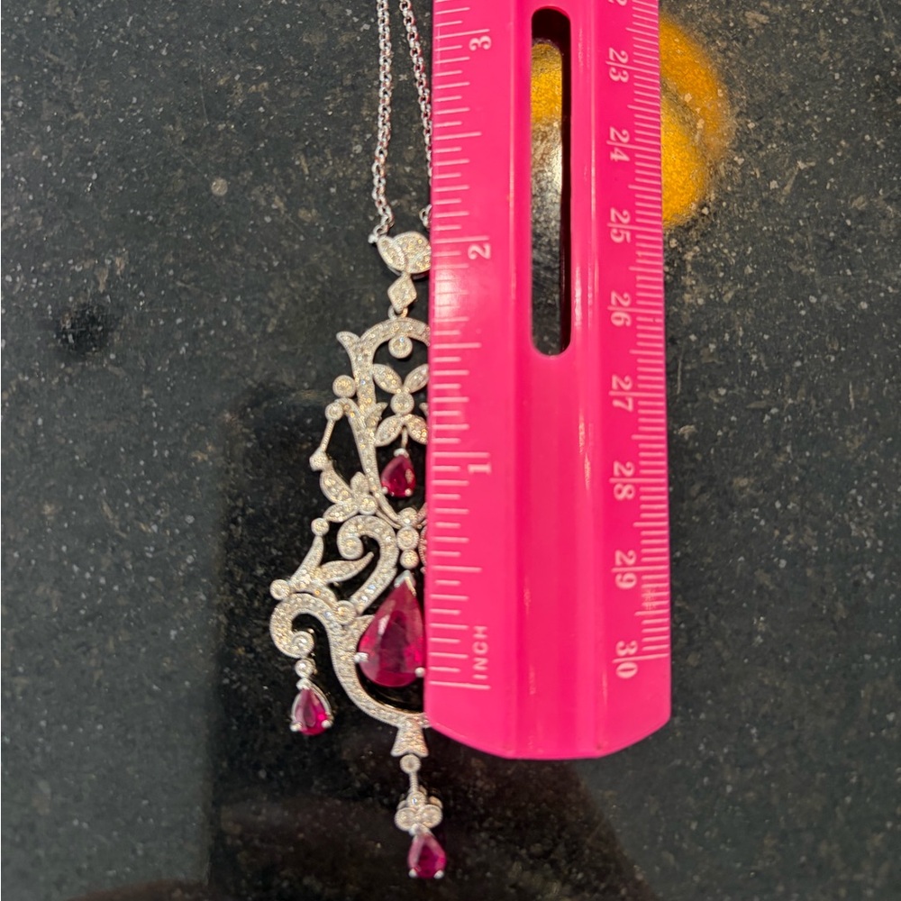 Elegant White Gold and Ruby Teardrop Pendant Necklace - Picture 4 of 4